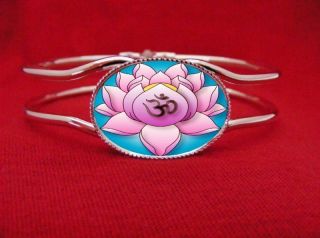 Ohm Symbol Lotus Flower Tattoo OM Hindu Bangle Bracelet
