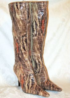 LUICHINY Textured Python Synthetic Leather Pointed Toe Knee Boots 7M
