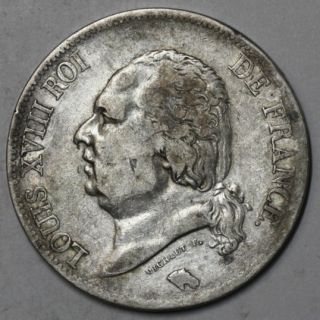 1824 D Louis XVIII France silver 5 francs (LYON Mint) LAST YEAR Ark