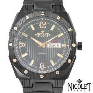 Nicolet Automatic Swiss Luxury Watch NT322134BKBK Polished Black with
