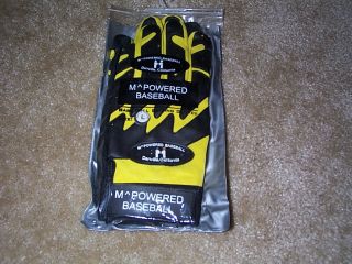 Mpowered Baseball Premium Leather Ebony Black Yellow Batting Gloves M