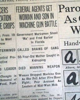 MA Barker Gang Fred Outlaws Killed in FL 1935 Newspaper