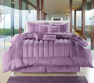 8PC Washable SVLL Luxury Comforter Bed Skirt Bedding Set Purple