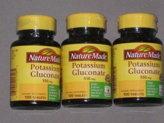 POTASSIUM GLUCONATE 550 mg Nature Made Vitamins 3 bottles 100 Tablets