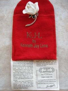 KJL Kenneth Jay Lane White Rose Brooch Pin Discontinued New Never Been