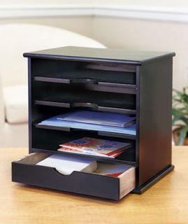 Slot Wood Mail Organizers with Bottom Pullout Drawer Black