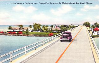 Overseas Highway Over Pigeon Key Mainland Key West FL Vtg Linen