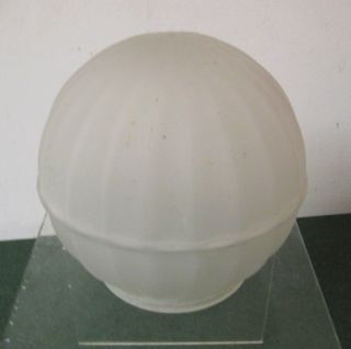 Vtg Frosted 5 inch Round Ribbed Glass Lamp Light Globe Shade