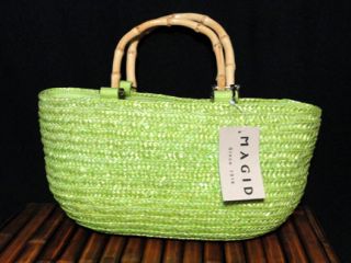 NWT MAGID Light Green WHEAT STRAW & BAMBOO Purse / Handbag