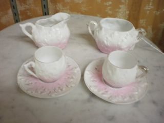 Antique Childs Teaset 6 Piece Porcelain Pink White