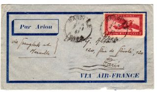 Indo China 1937 Airmail Cover to Paris Via Bangkok Manilla