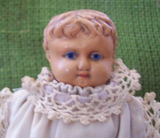 Antique Victorian Celluloid Girl Doll 8 All Original
