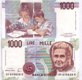 1000 Lire Bill Commemorating Maria Montessori Gem Uncirculated