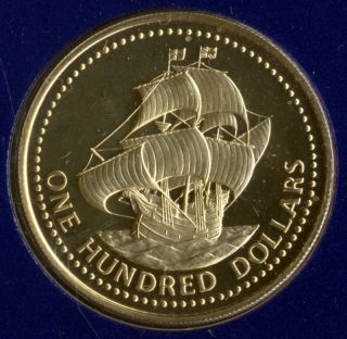Barbados 1975 $100 Gold Olive Blossom SHIP First Day of Minting Proof
