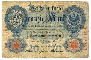 Germany Imperial Reichsbanknote 20 Mark 1908 F 31