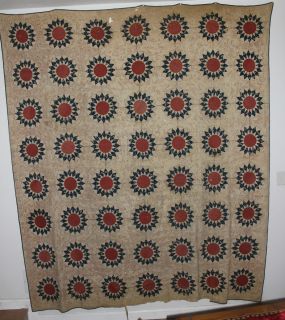 Early Antique Red and Blue Mariners compass Sun Quilt Red and Blue Pre