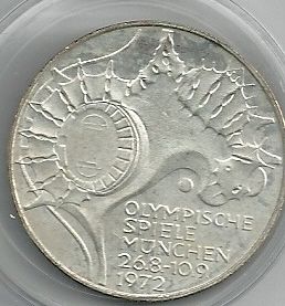 GERMANY SILVER 10 MARK 1972 G COMMEMORATING THE MUNICH OLYMPICS GAMES