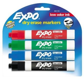 Expo Low Odor Chisel Tip Dry Erase Markers 4 Colored Markers