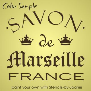 Paris France STENCIL Savon de Soap Marseille Crown Cottage Chic Pillow