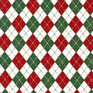 Natural Argyle Holly Jolly Christmas Kaufman Red Green White Holiday