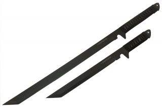 Set of 2 NINJA SWORDS Full Tang Sheath BLACK Machete Weapon Sharp