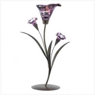 Purple Lily Bloom Tealight Candle Holder Glass Iron New Great Gift