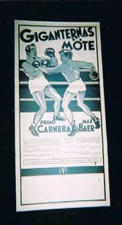 RARE 1934 Primo Carnera vs Max Baer Boxing Poster