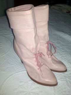 True Vintage 80s Zodiac Pink Slouchy Ankle Lace Up Boots 3 Heel
