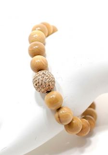 DEVON PAGE McCLEARY Natural Wooden Beads with Gold Ball Pave Diamonds