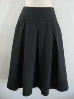 DKNY 4 Gray Full Wool Skirt Pleated Below Knee Waist Side Buttons