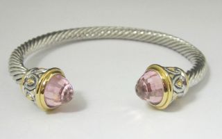 John Medeiros Wire Cuff Pink CZ Briolette Collection Bracelet