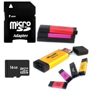16GB MicroSD Memory Card w Adapter USB Flash Card Reader