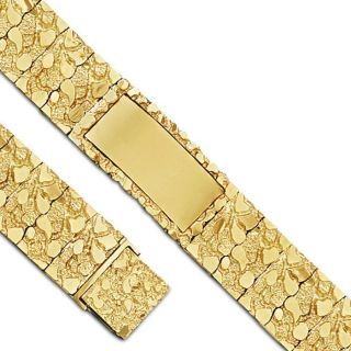 Mens Nugget ID Plate Bracelet in 14k Solid Yellow Gold 8 5 23 6mm 54