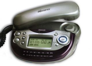 open box memorex caller id telephone dual alarm clock with am fm radio