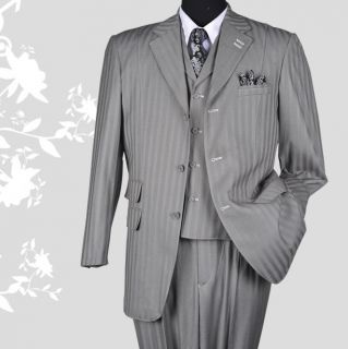 New Mens 3 Piece Milano Moda Elegant and Classic Stripes Suit Silver