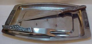 Japan Vintage Stainless Steel Meat Carving Tray Knife Fork