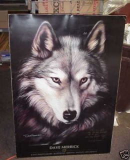 Dave Merrick Wolf Portrait Poster Signed Dave Merrick