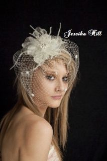 Jessika Hill Vintage Flower Merry Widow Bridal Birdcage Veil Ivory