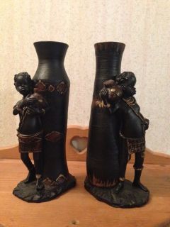 Pair of African Style Figurine Vases