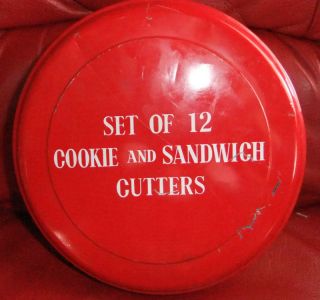 Lot 12 Sandwich Cookie Cutters Tin Red Metal Mini