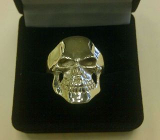 10K Solid Gold 9gm Mens Skull Ring Scull Human Sceleton Bikers Jewelry