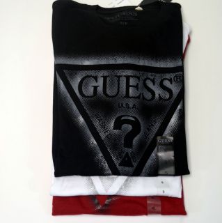 Guess Men T Shirts Triangulo Logo R Neck Short Sleeve Cotton Was $23