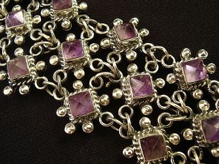 Taxco Mexican Sterling Silver Amethyst Beaded Bead Bracelet Mexico
