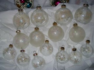 15 Vintage Clear Mica Rauch Christmas Glass Balls