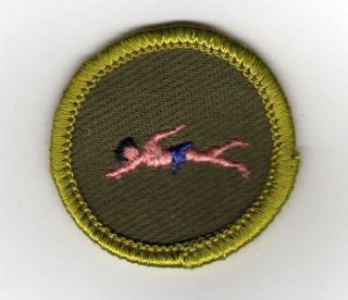 Swimming Merit Badge Type F Khaki Rolled Edge