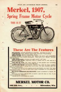 1907 Merkel Motorcycle Ad Milwaukee Wis