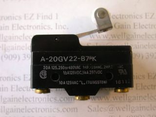 Omron A 20GV22 B7 K Micro Switch w Roller SPDT 20A 250V