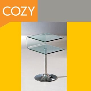 Modern Side End Table Square Clear Glass Steel Chrome