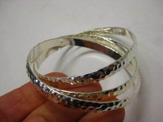 Intertwined Mexican Sterling Silver Hand Hammered Bangle Bracelets