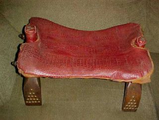 Antique Middle Eastern Camel Saddle Stool Ottoman Faux Alligator Skin